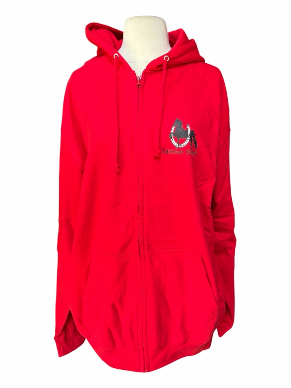 NWOT Just Hoods 80% Cotton “Desmar Stables” Full Zip Drawstring Hood Sweatshirt‎